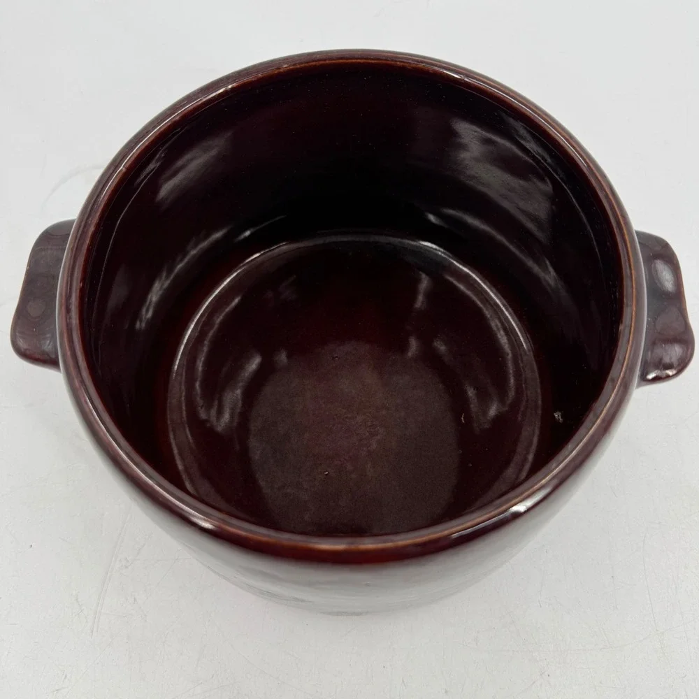 Vintage West Bend USA Brown Glazed Stoneware Bean‎ Pot Kitchen Cooking Crock